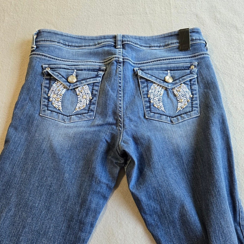 Ten Denim USA Bootcut Jeans Womens 10 Blue Angel Wing Embellished Studded Y2K - Picture 2 of 9